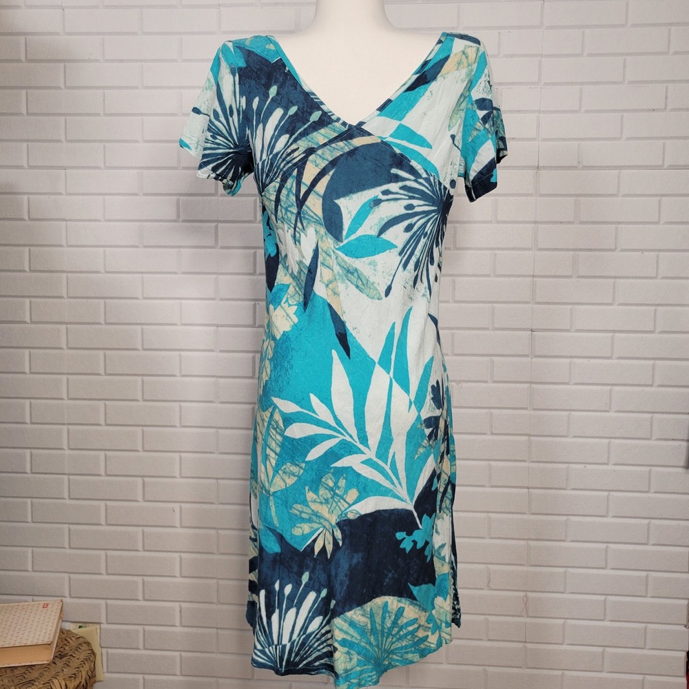 JAMS WORLD V-neck Dress‎ Lapis Garden blue floral rayon sz S beachy spring break